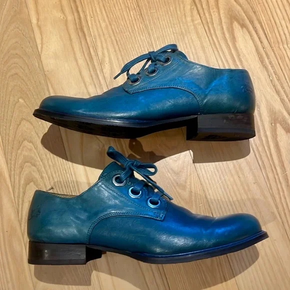 John Fluevog BIBLIO FLORENCE RIBBON LACE-UP SHOES Blue/Green size 11 - Picture 2 of 8